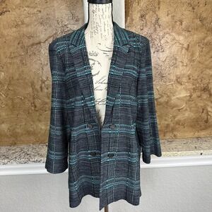 Misook Blazer Jacket Womens Large LKnit Plaid Textured Knit Acrylic Blend Office